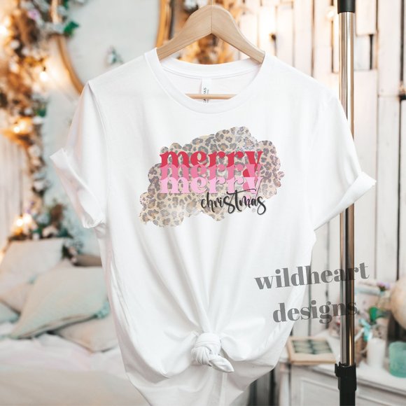 Tops - Merry Christmas Leopard Print Christmas T-shirt, Christmas Shirt, Unisex XS-2X